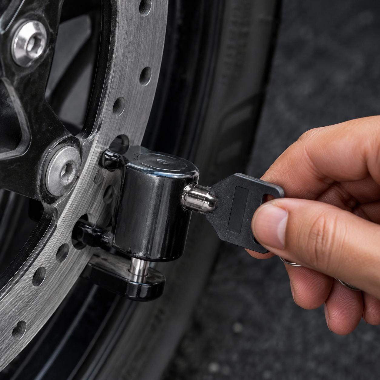 Heavy duty disc brake lock for motorcycles