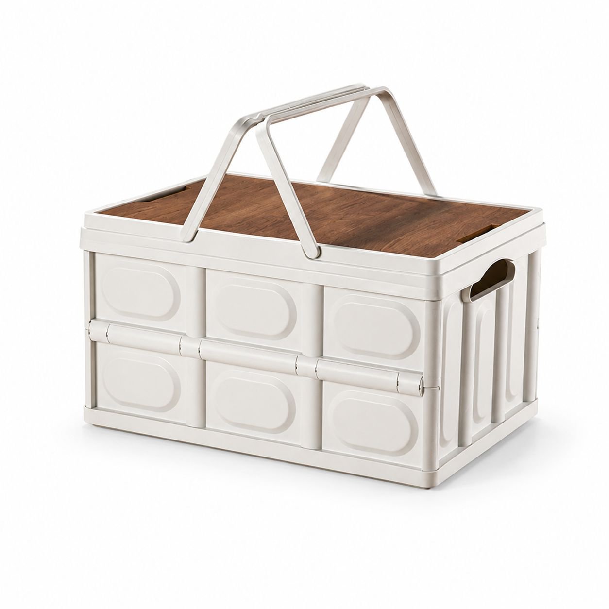 Portable Folding Storage Basket with Wooden Tabletop