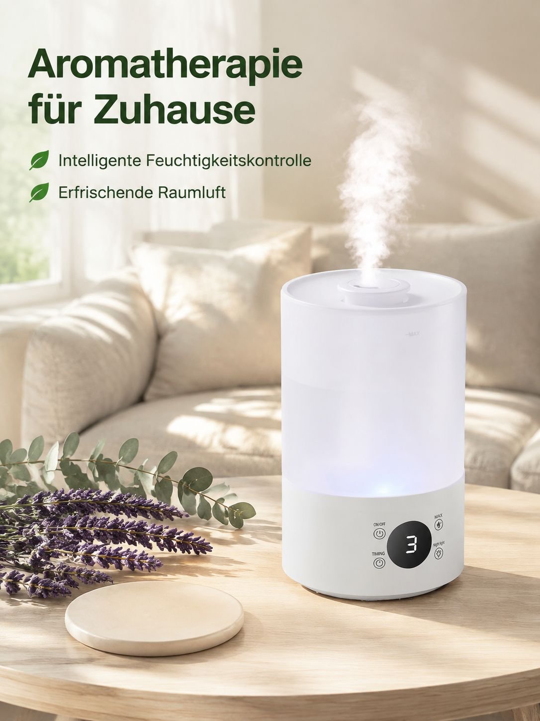 Leiser Haushalts-Luftbefeuchter mit 4L Fassungsvermögen, intelligentes Raumduft-Sprühgerät