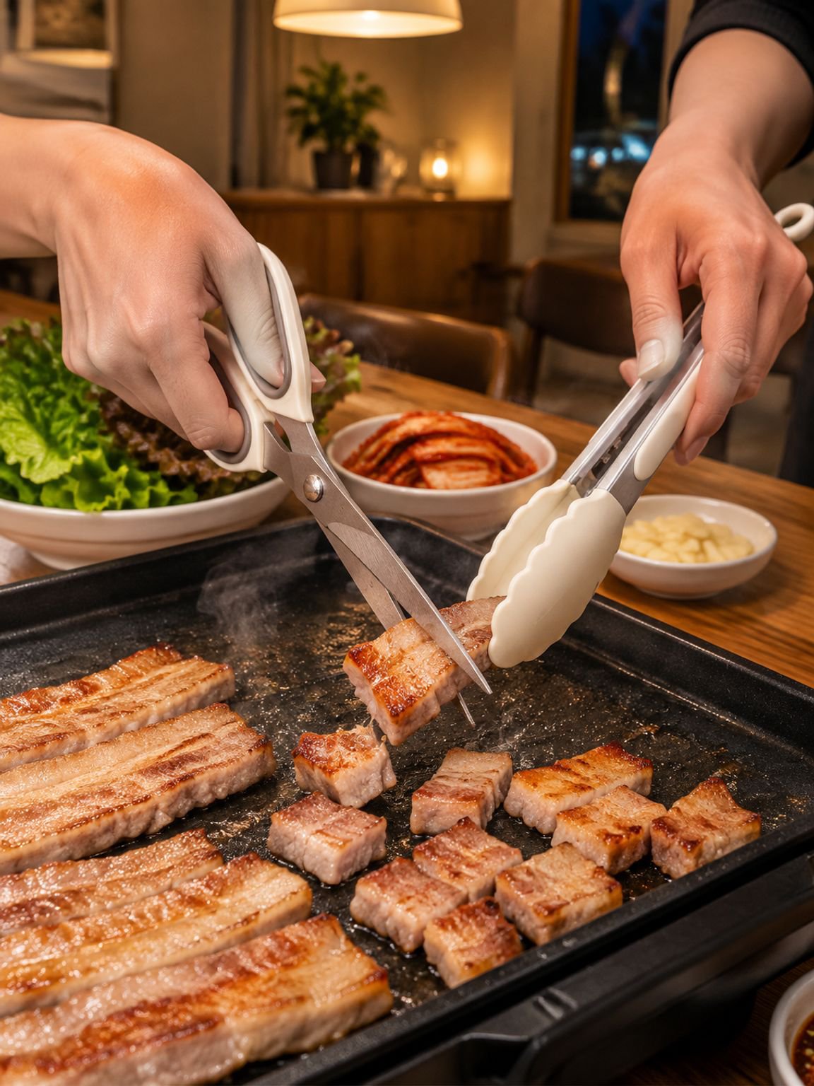 Fleisch und Gemüse schneiden mit Grillfleisch-Schere