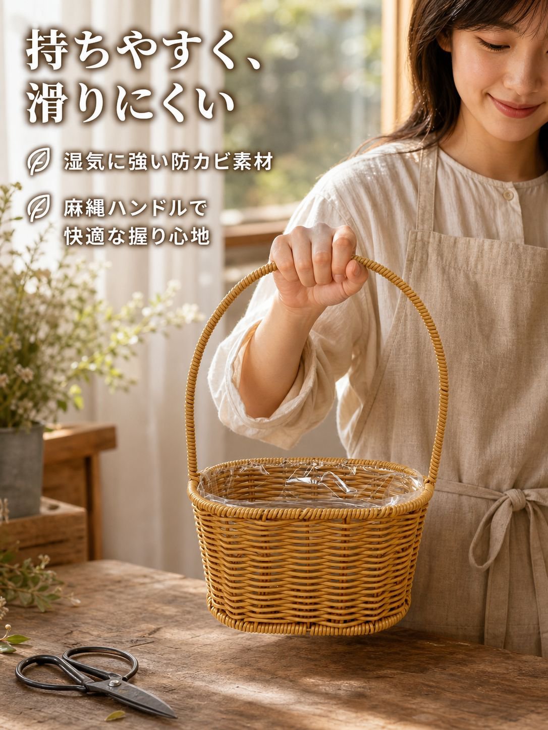 手作りラタン風花かご リビング田園風フラワーバスケット