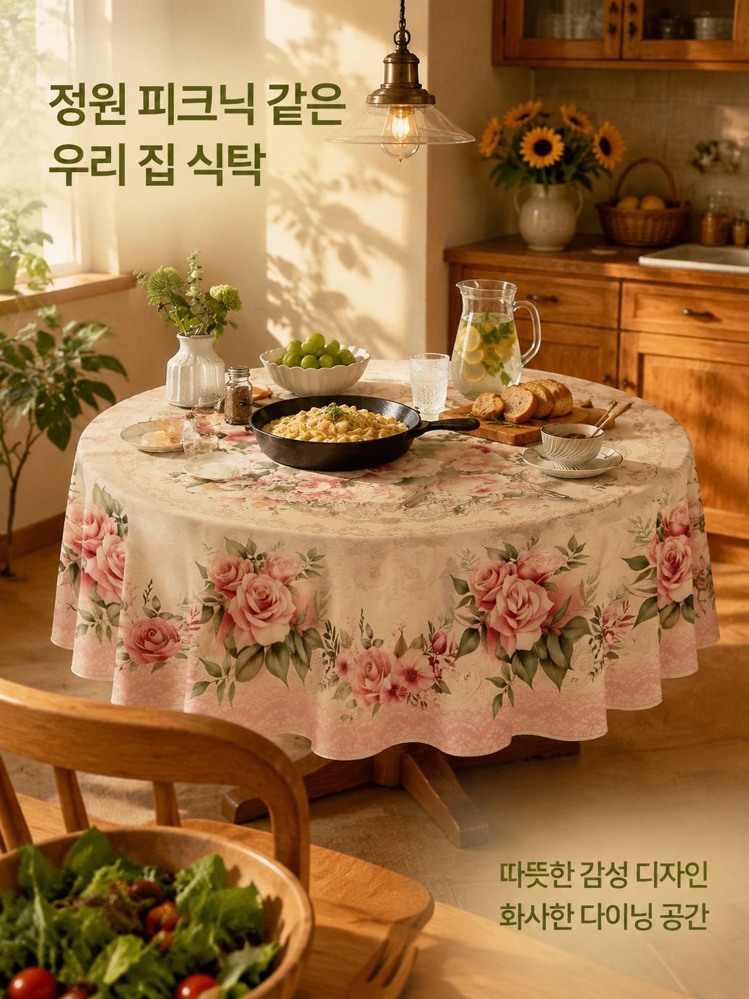 유럽식 식물 프린트 원형 테이블보