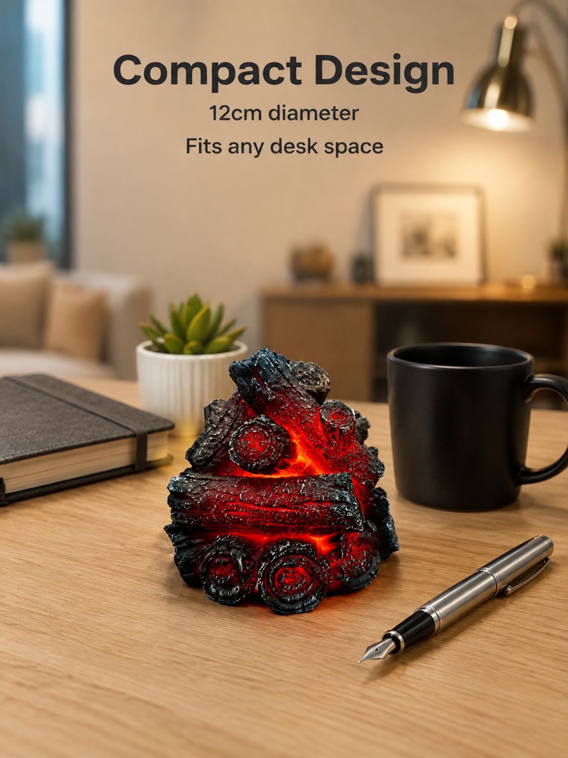 Battery-powered faux charcoal light styled as a realistic charcoal pile