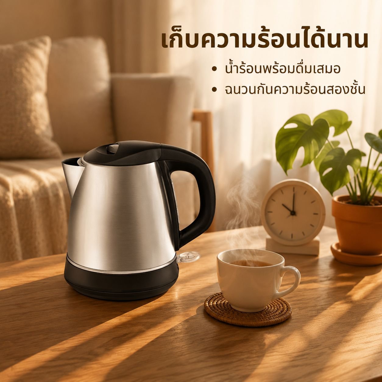 กาต้มน้ำไฟฟ้าสำหรับหอพัก ป้องกันน้ำร้อนลวก อุ่นอัตโนมัติและตัดไฟ