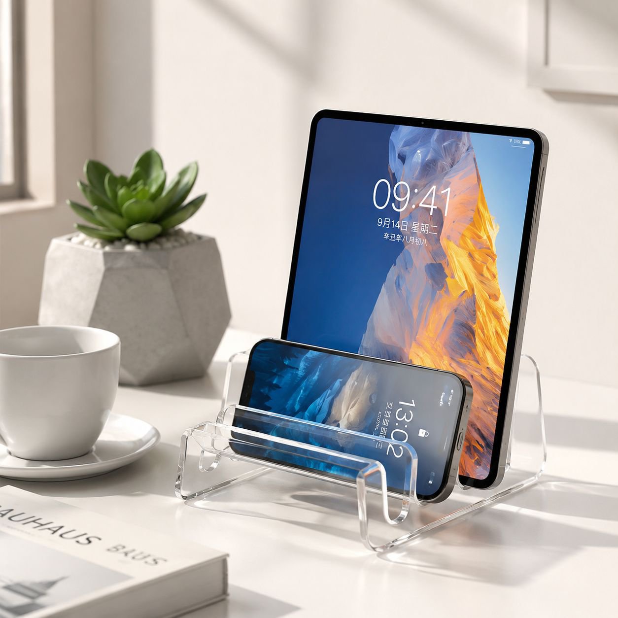 Acryl Handy Organizer mit Fächern, Desktop Ladestation für mehrere Handys