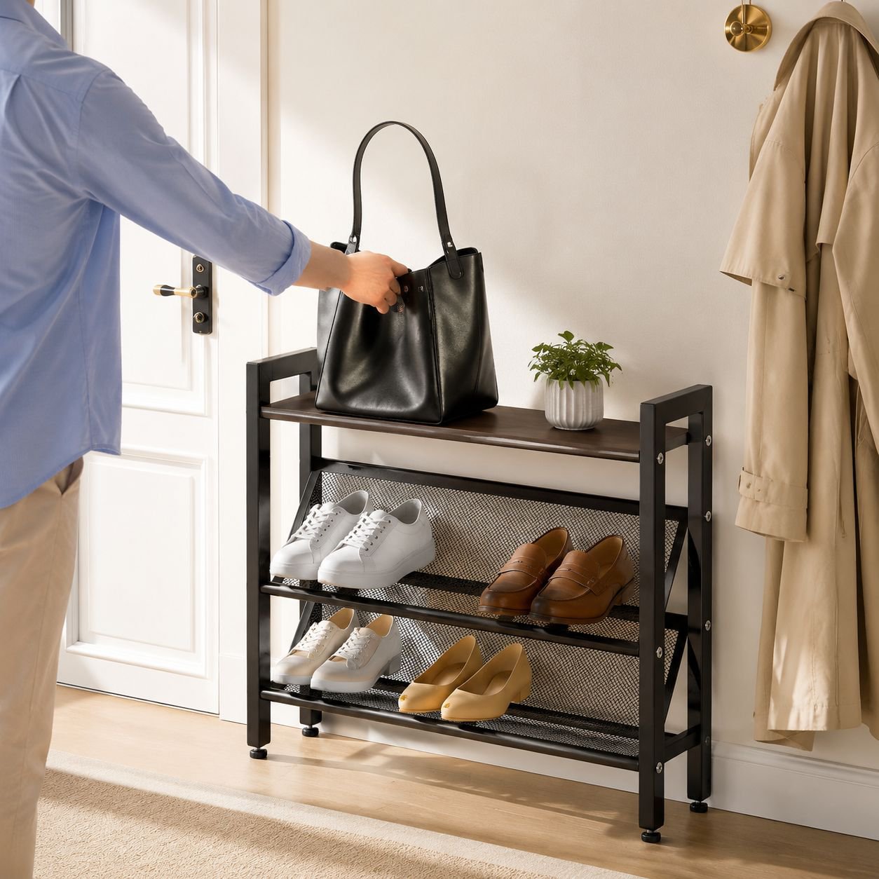 Behind door shoe cabinet for efficient storage