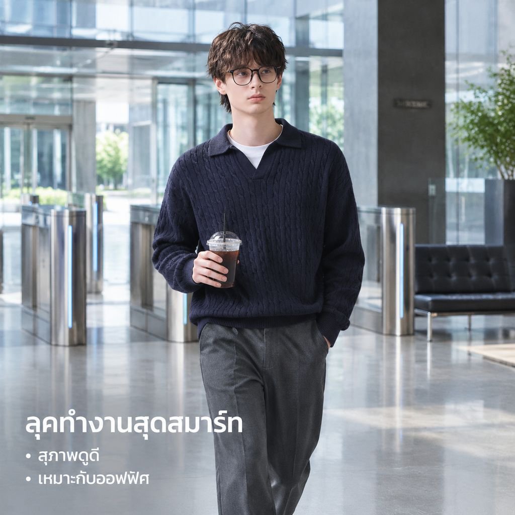 เสื้อกันหนาวผู้ชายคอปกถักลายแฟชั่นสำหรับฤดูใบไม้ร่วงและฤดูหนาว
