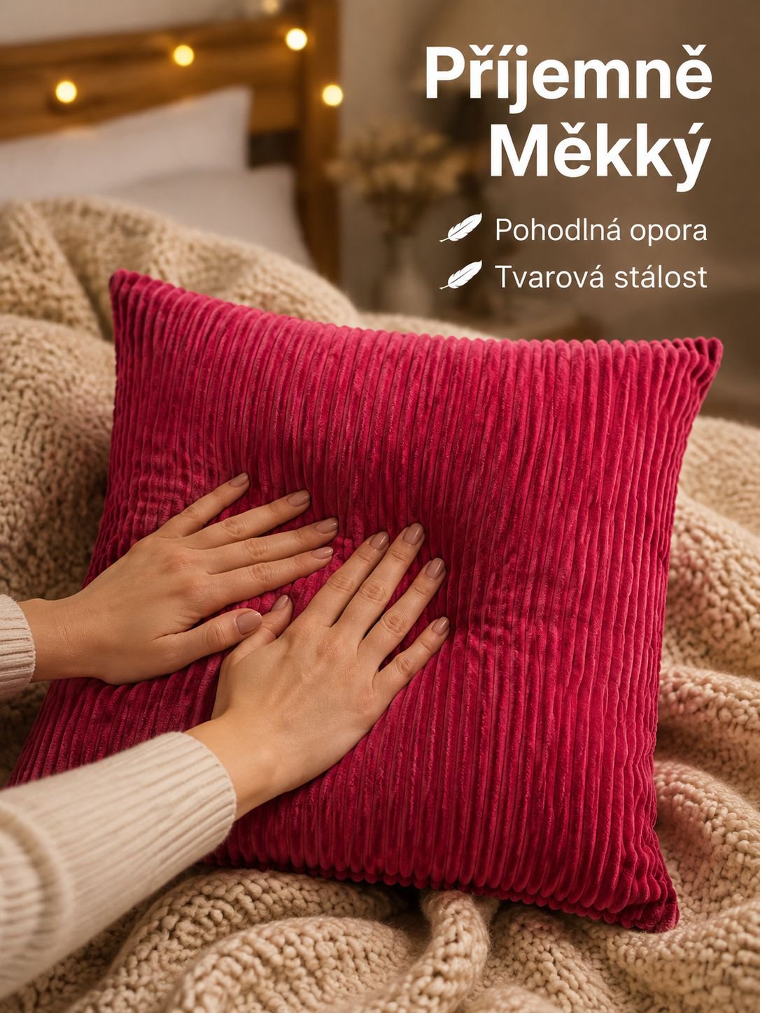 Jednobarevný pruhovaný polštář na pohovku