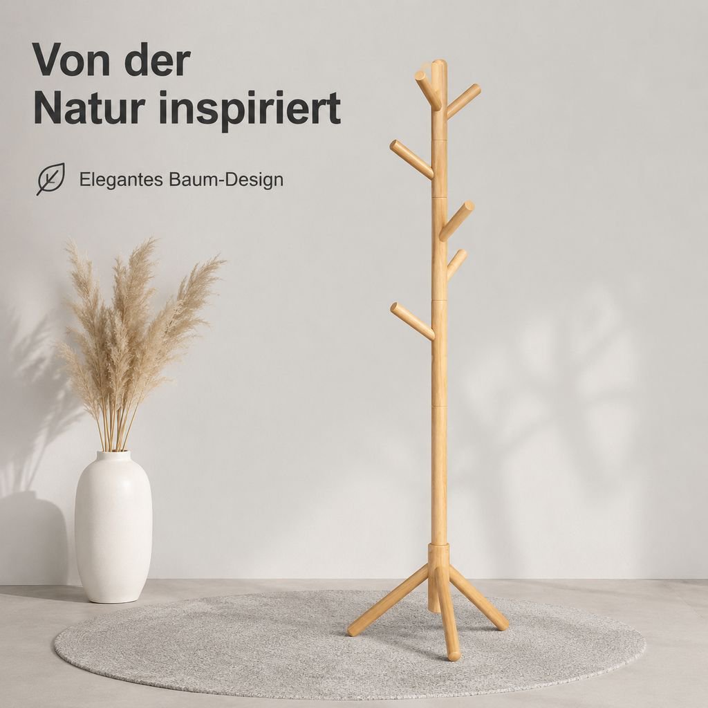 Freistehende Garderobe und Hutablage aus Massivholz