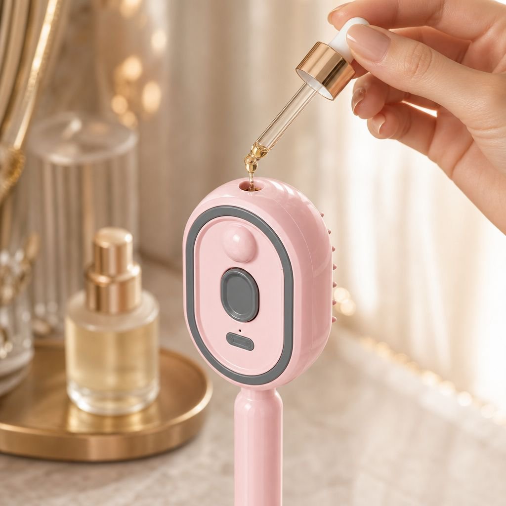 Démonstration du peigne de massage électrique sur cheveux longs