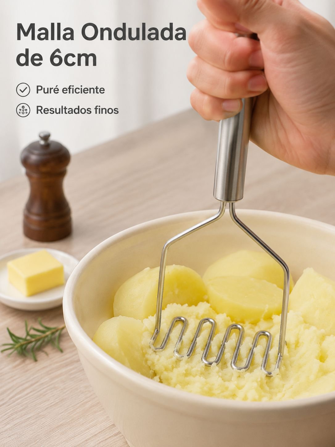 Prensa de acero inoxidable para puré de patatas