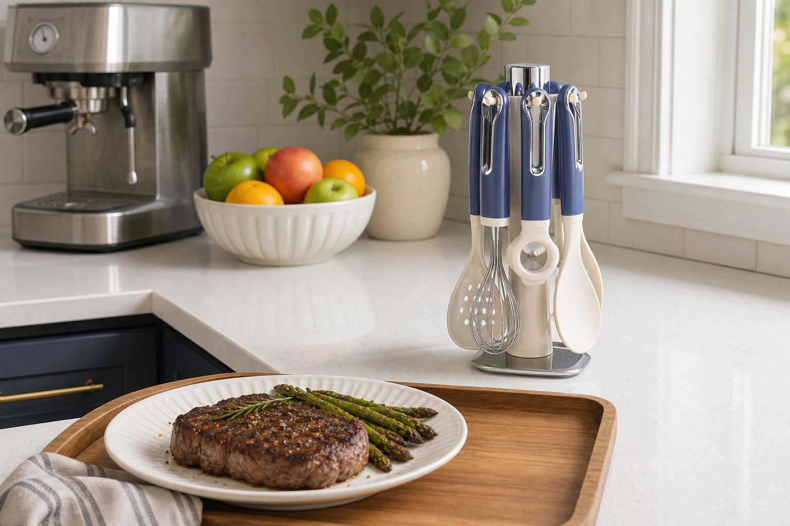 Full set of silicone spatula, ladle, and tongs for cooking