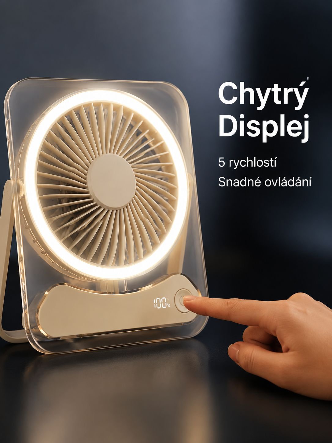 Domácí a studentský přenosný ventilátor s digitálním displejem pro kempování, cirkulační větrák