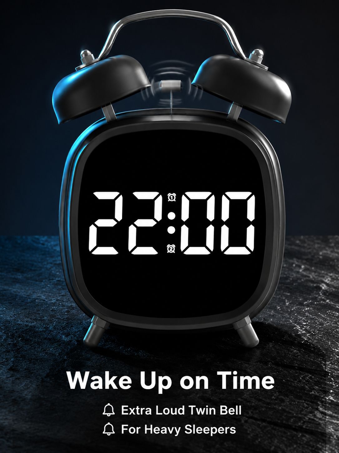 Creative High Volume Metal Strong Bell Clock LED Multifunctional Alarm Clock