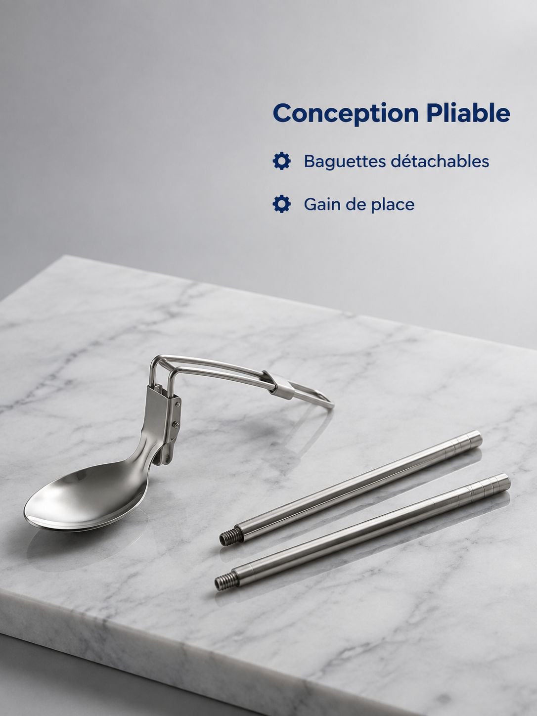 Kit de couverts pliables en acier inoxydable 304 pour le voyage, avec baguettes détachables