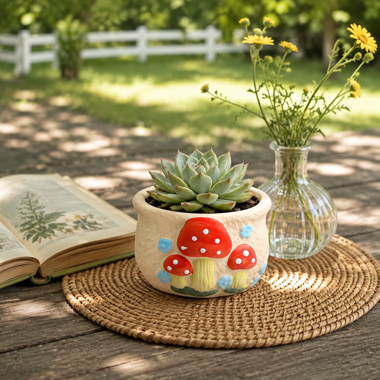 Cute mushroom-themed ceramic plant pot for indoor succulents