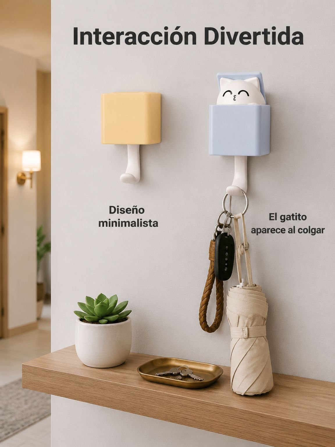 Juego de 4 ganchos retráctiles con diseño de gato