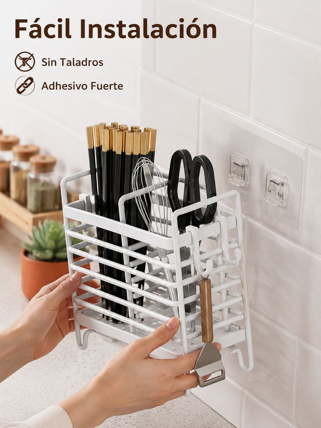 Cesta para palillos de cocina montada en la pared
