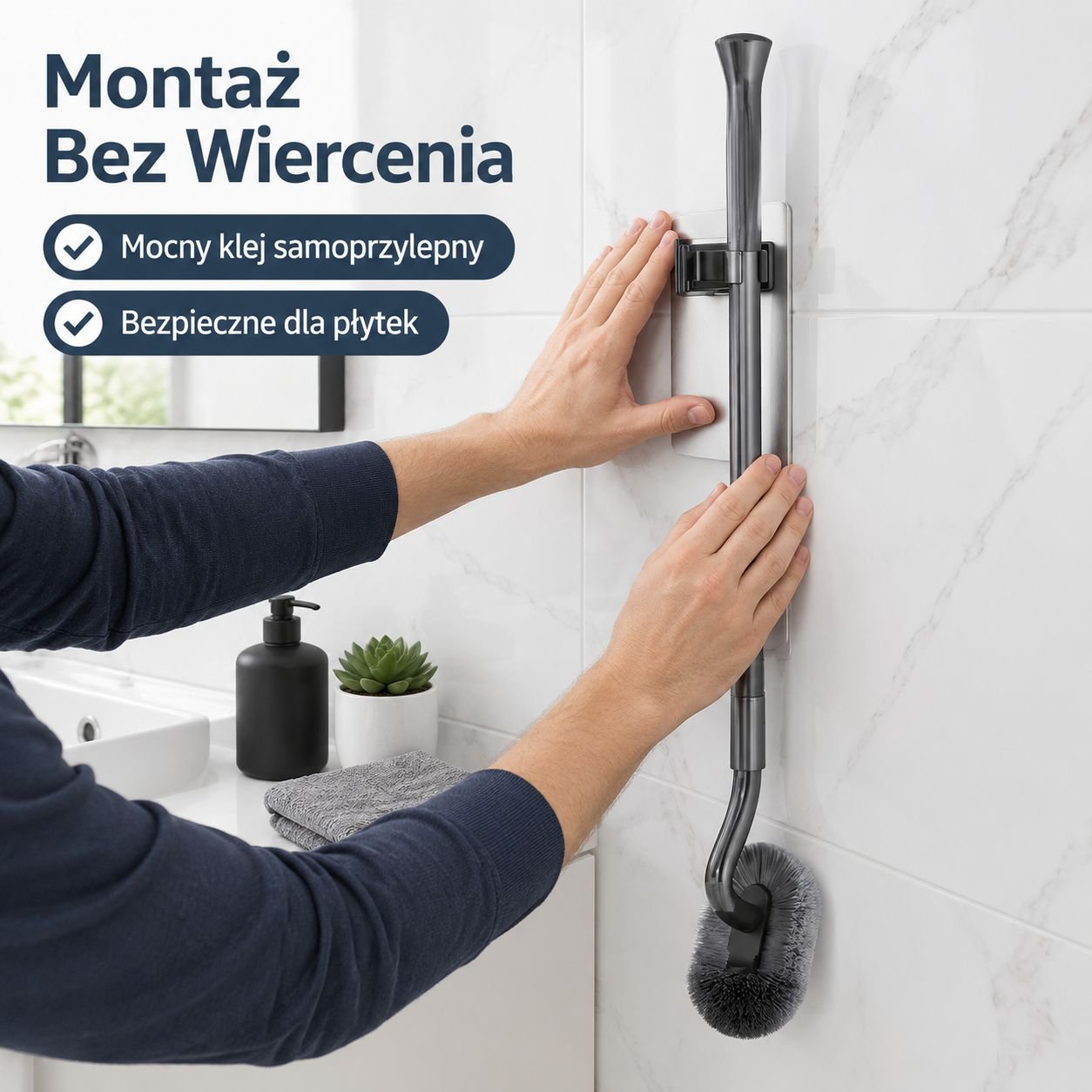 Szczotka toaletowa ścienna w kształcie litery S, z regulowaną długością