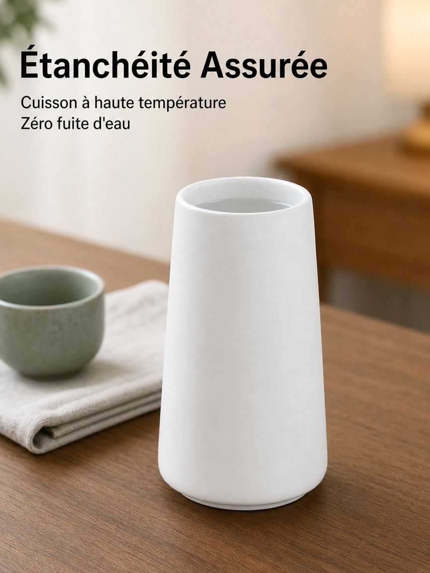 Vase en céramique non émaillée à large ouverture - Blanc