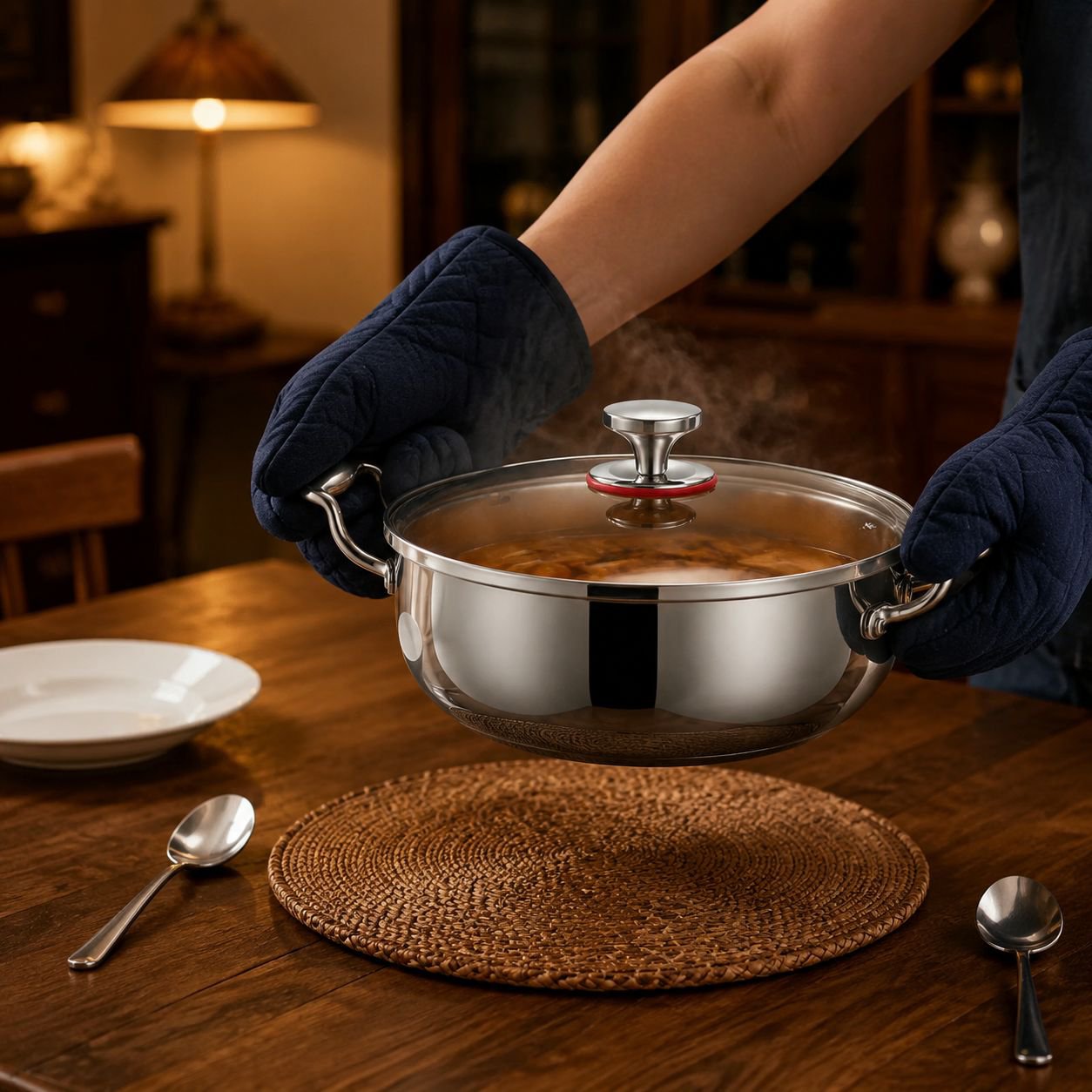 Induction Cooker Compatible Soup Pot in Modern Kitchen