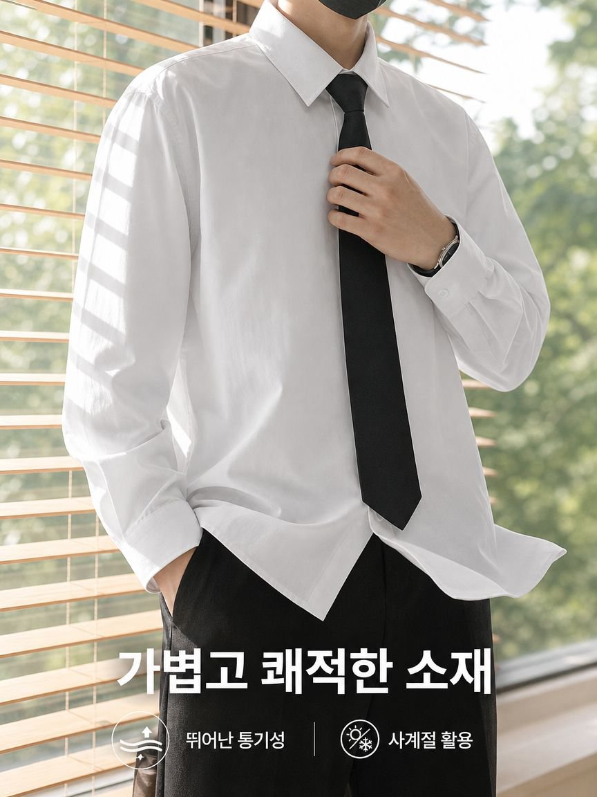 남자 여름 가을 멋스러운 캐주얼 박시 화이트 긴팔 셔츠 이너 탑