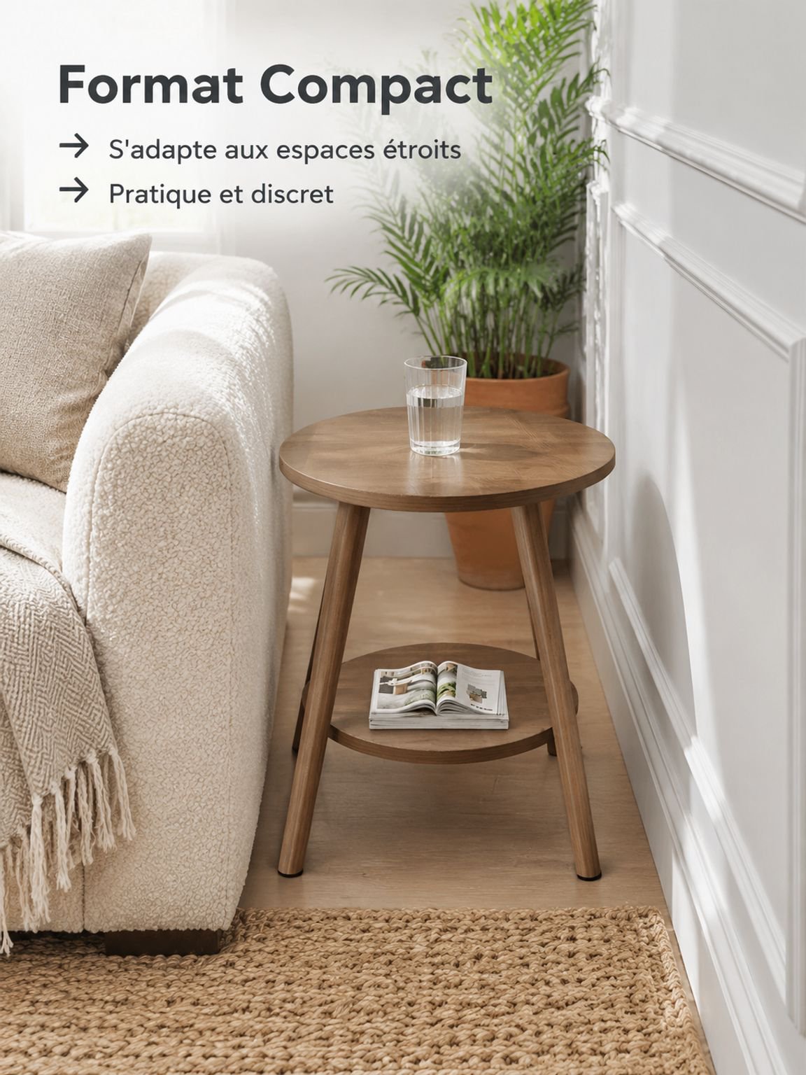 Table basse ronde pour déposer boissons et livres