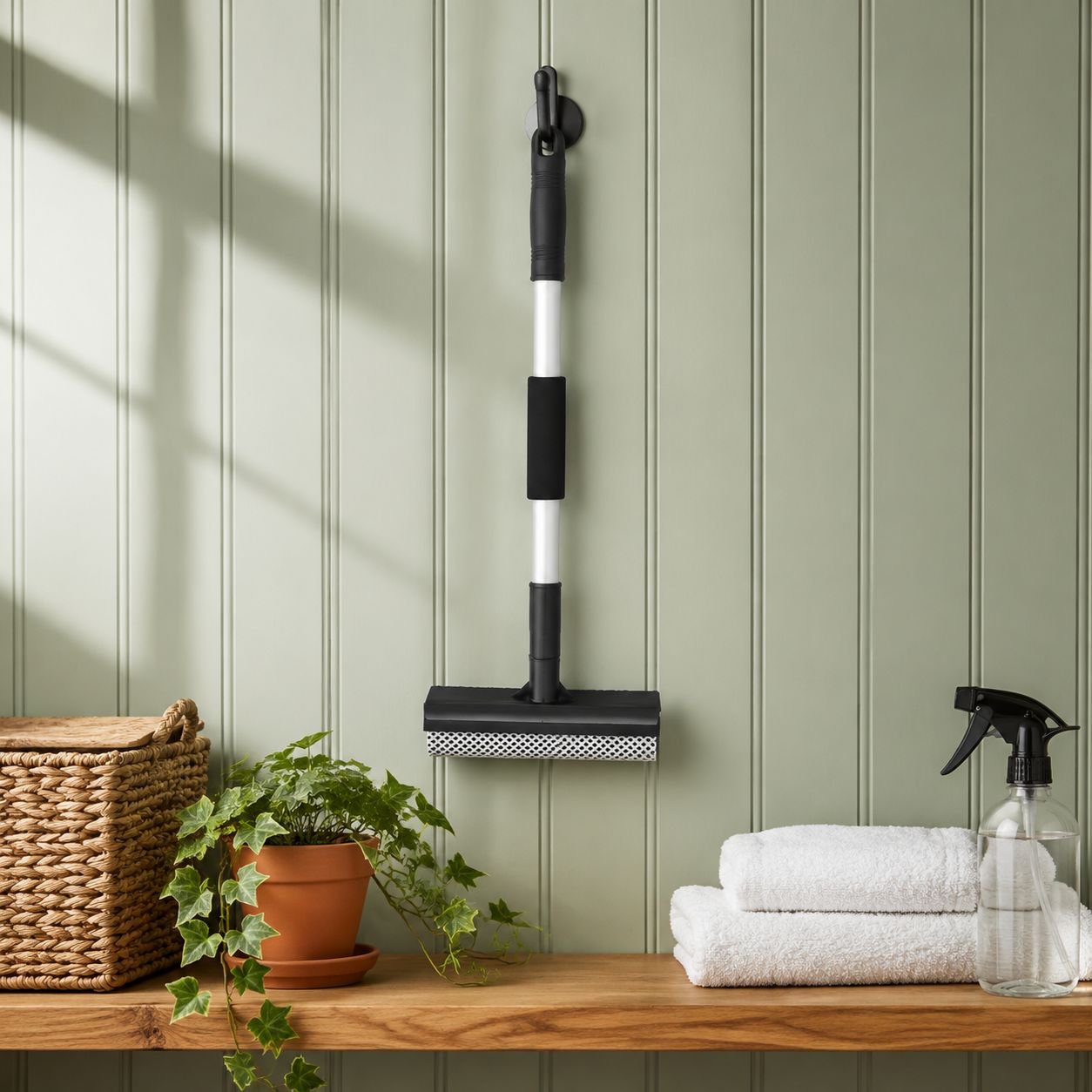 Ergonomic handle on glass cleaner and squeegee