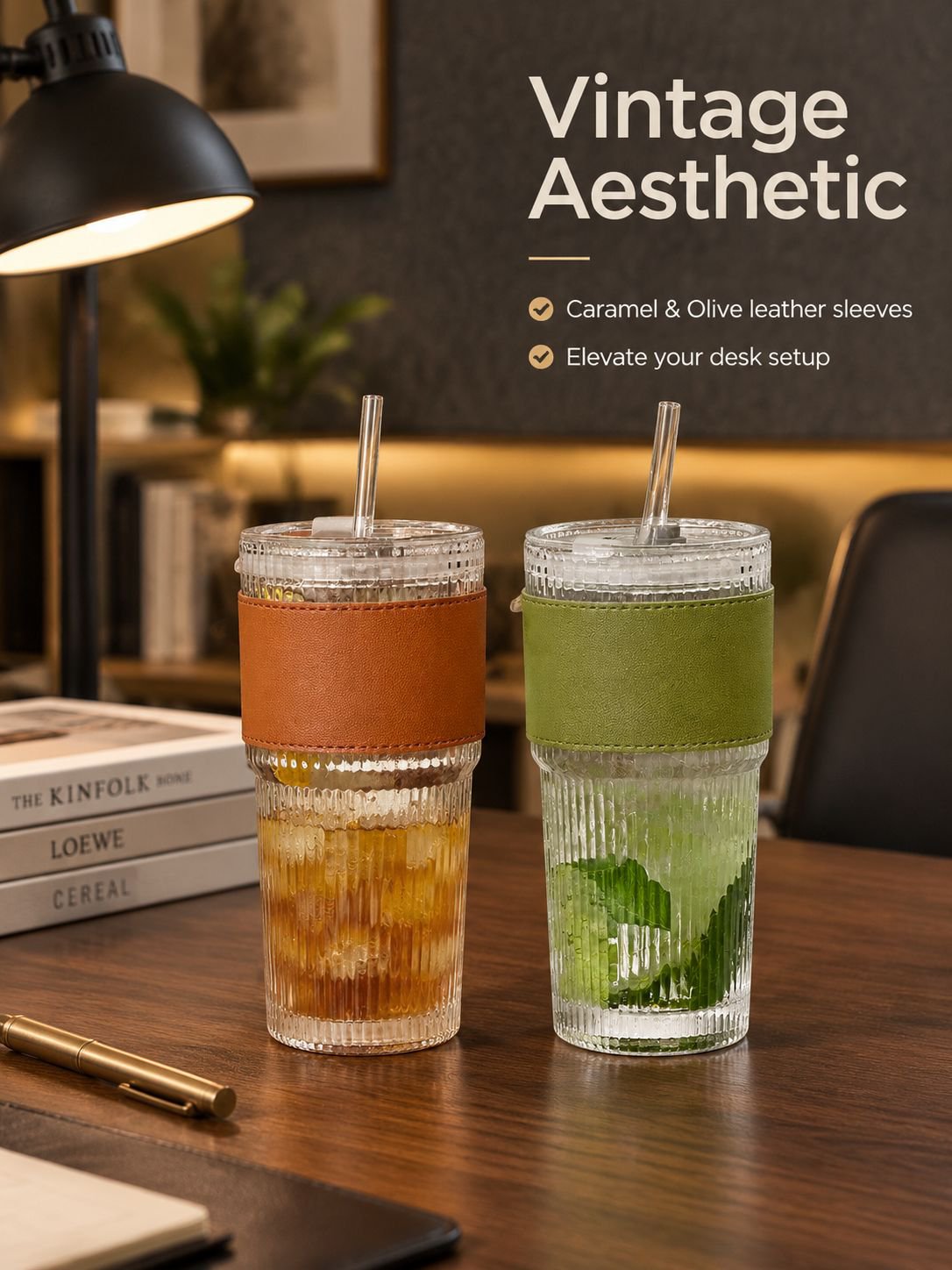 Minimalist vertical stripe clear glass coffee cup front view