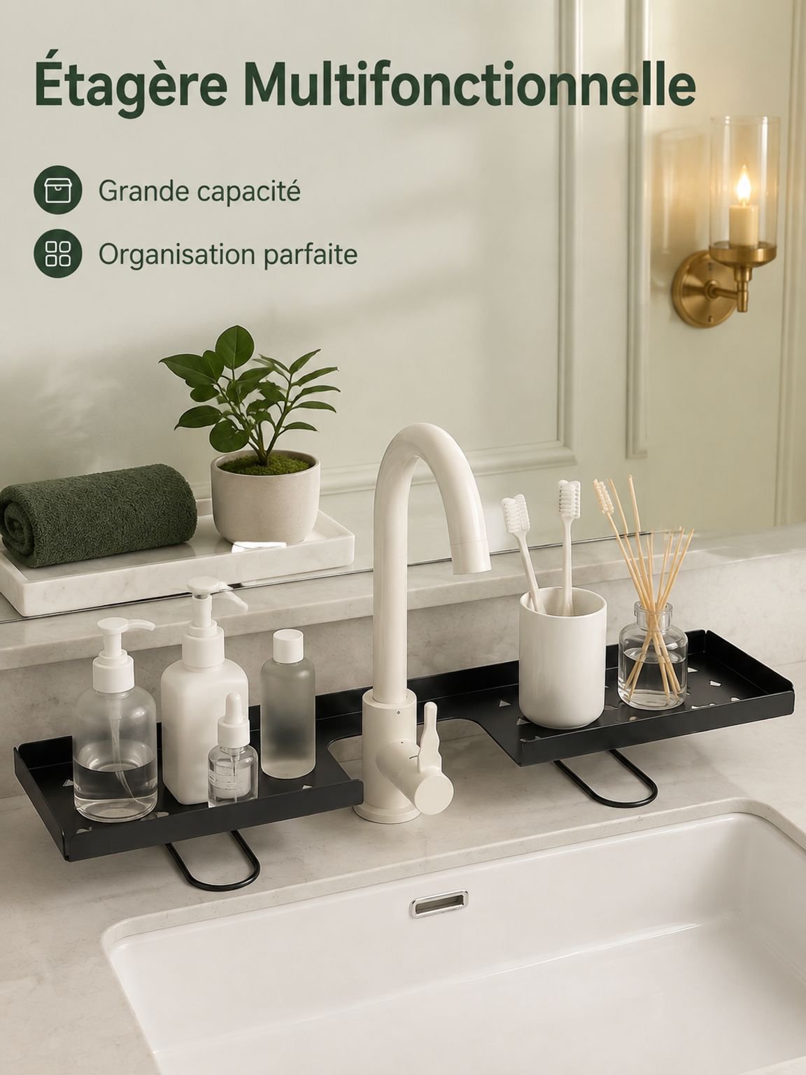 Étagère pliable de rangement pour lavabo de salle de bain
