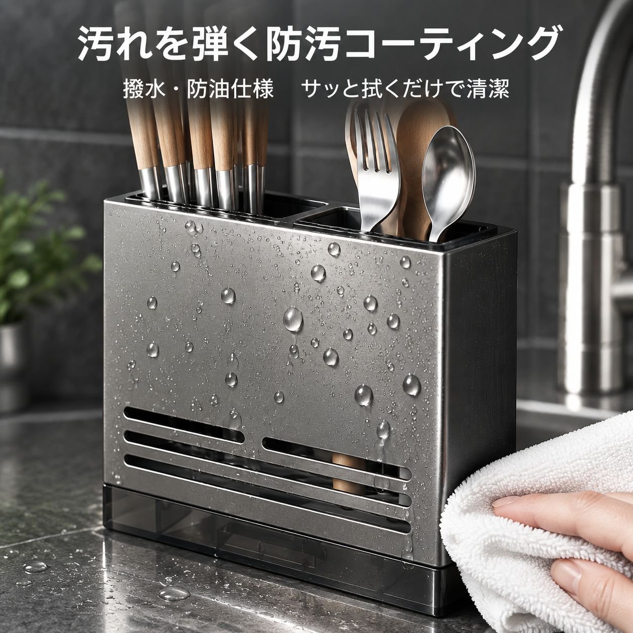 穴あけ不要の壁掛け式包丁・箸ラック