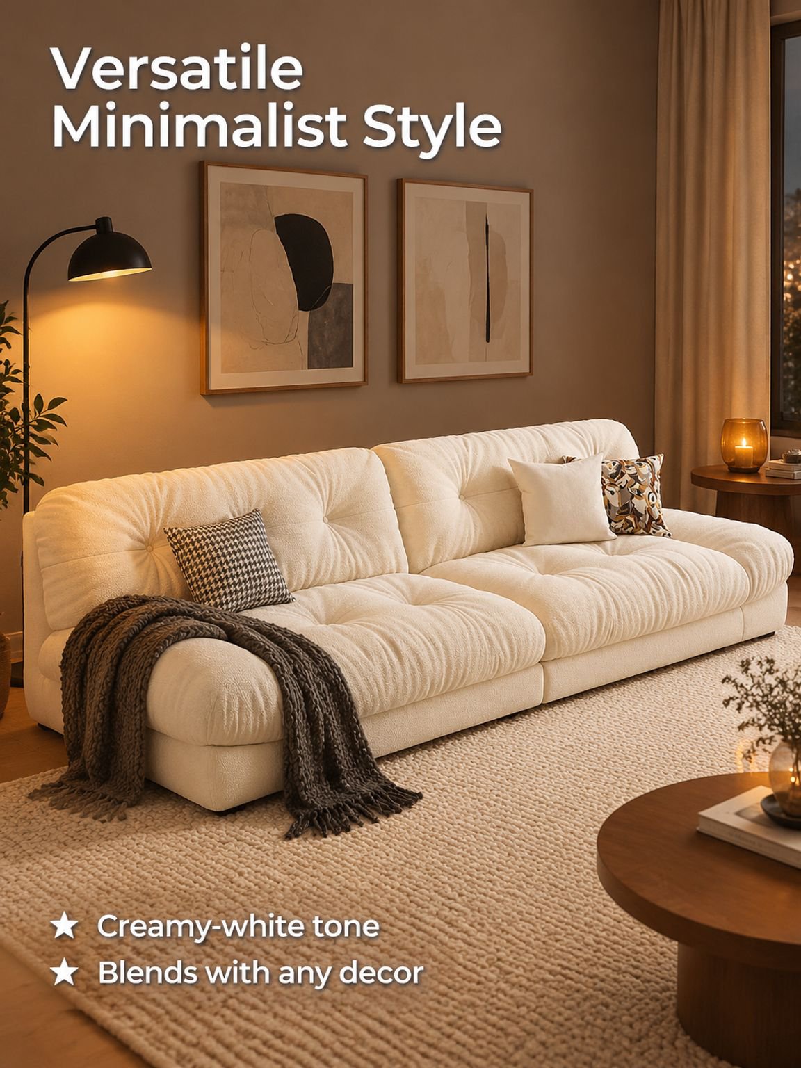 Cream-style sofa with elegant upholstery and clean lines