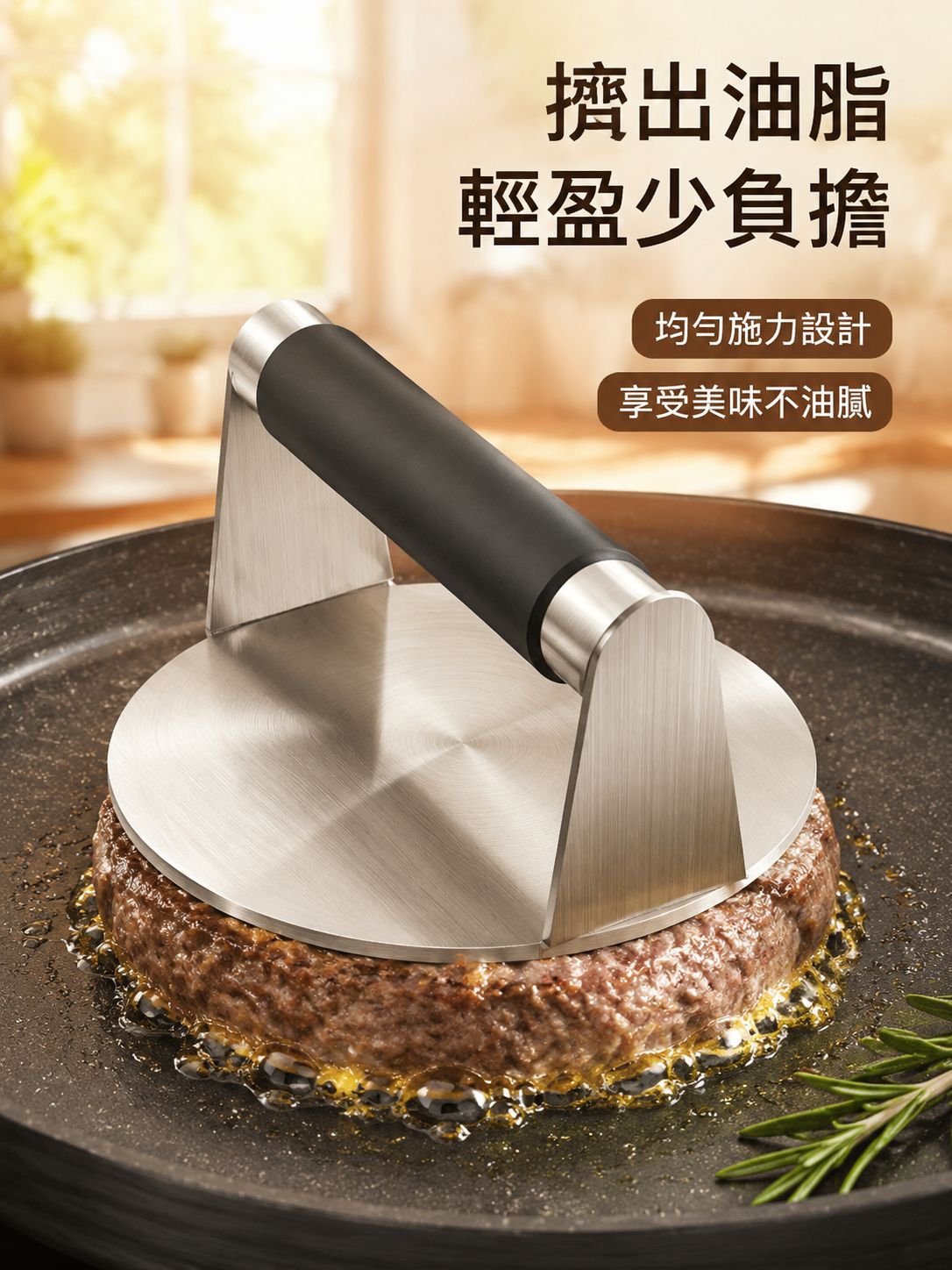 不銹鋼圓形漢堡壓肉器手動矽膠柄壓餅器