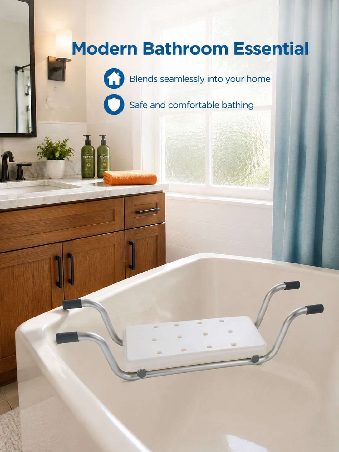 Non-slip bath seat with storage shelf for elderly safety