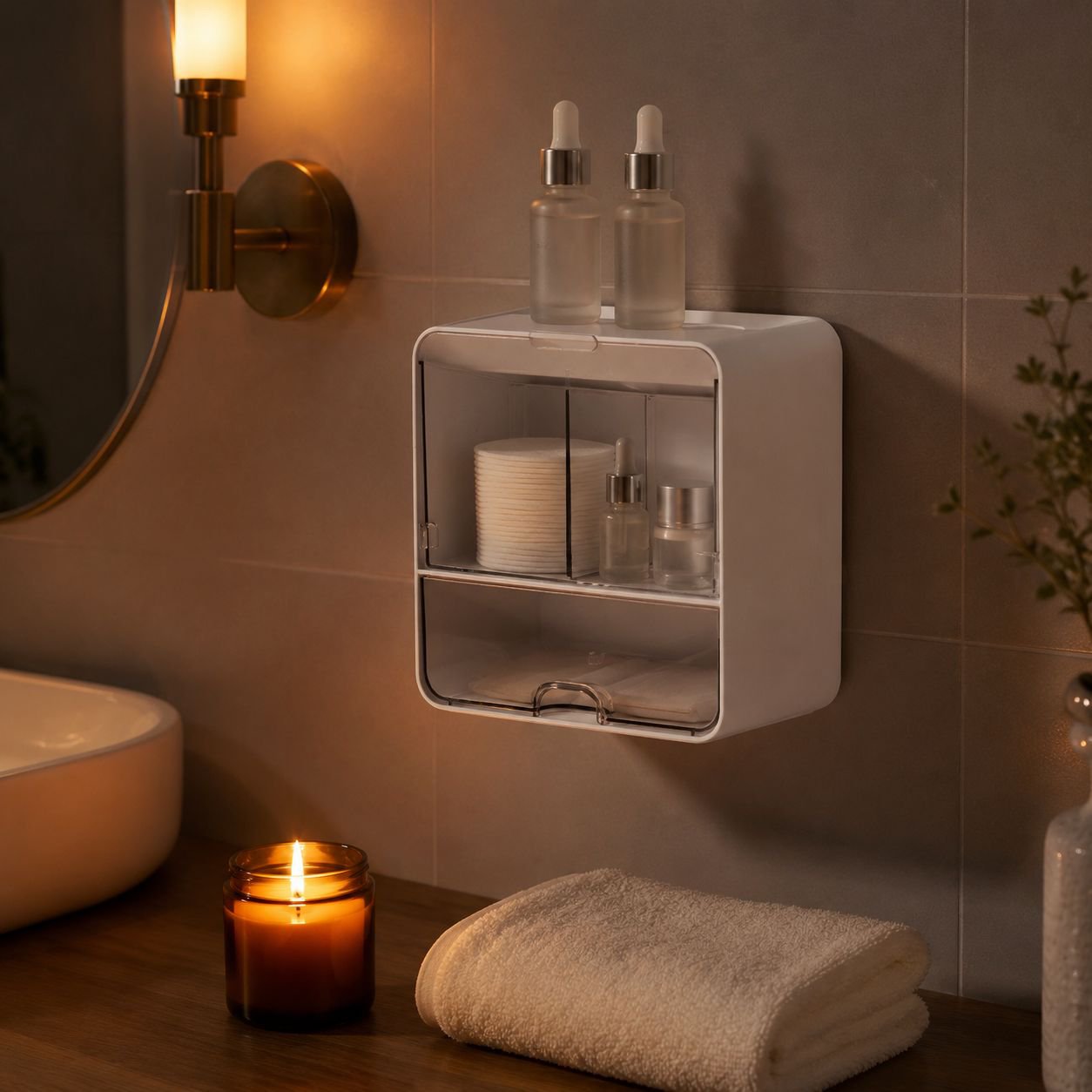 Durable storage box for bathroom essentials