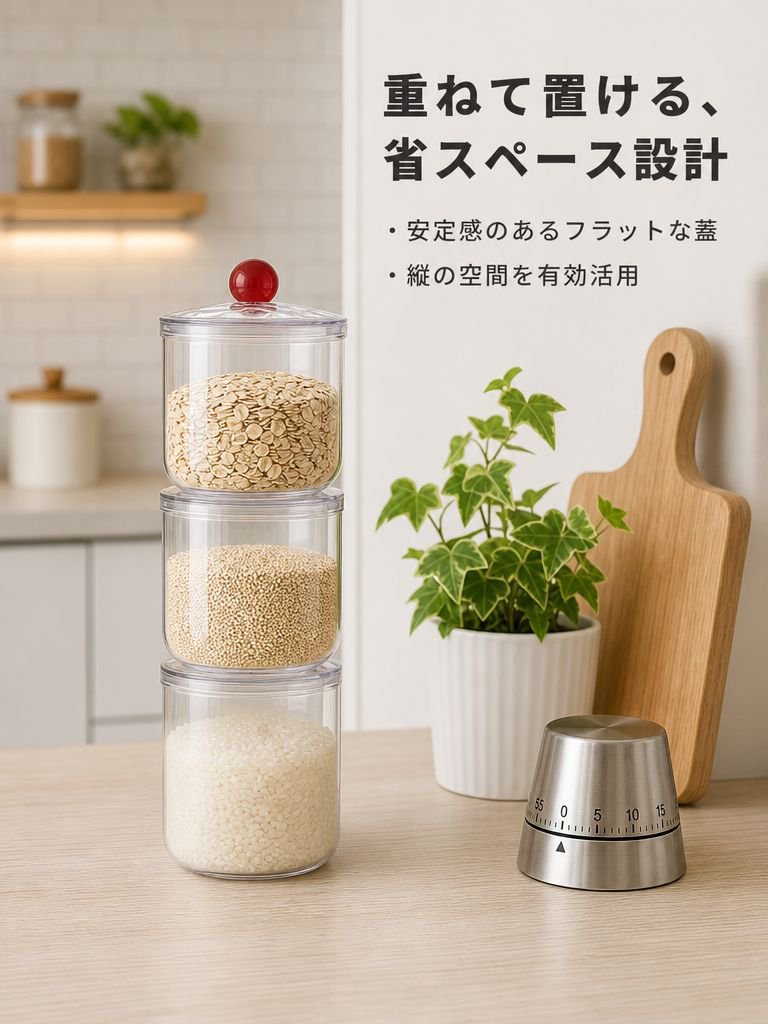 麺類、穀物、スナック菓子、乾燥食品、コーヒー豆などを保存できる、食品グレードの密閉式キッチン保存容器。