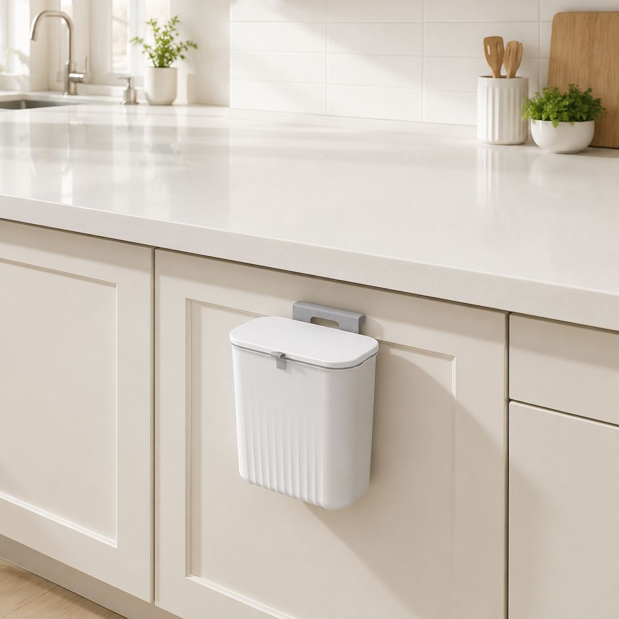 Wall-mounted trash can for small spaces