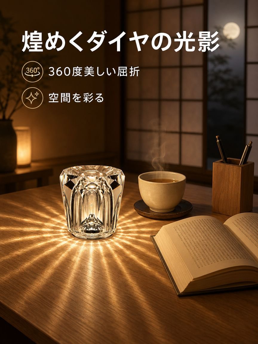 小型クリスタルワイヤレステーブルランプ 室内装飾用