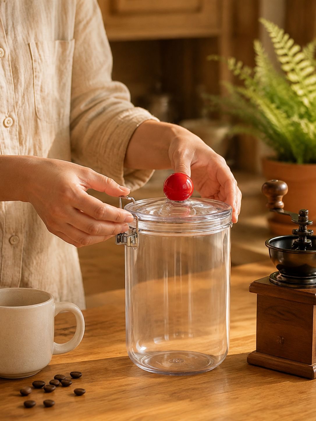 Bocal hermétique pour grains de café et aliments secs