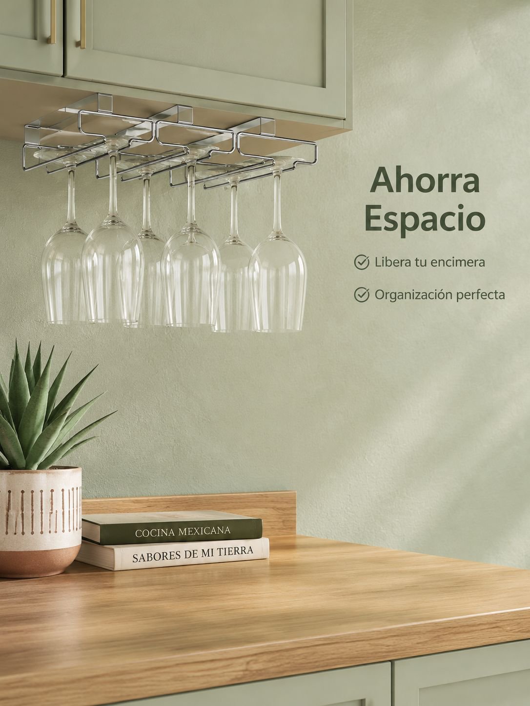 Estante colgante para copas de vino de acero inoxidable 304 bajo gabinete