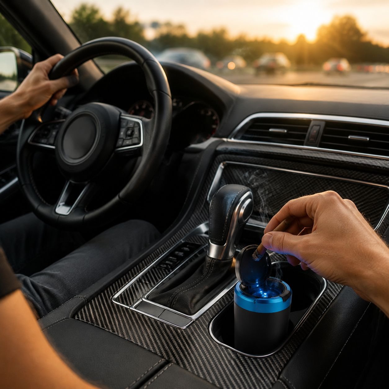 Car Ashtray with Light, Convenient One-Button Opening, Creative Personalized Car Accessory