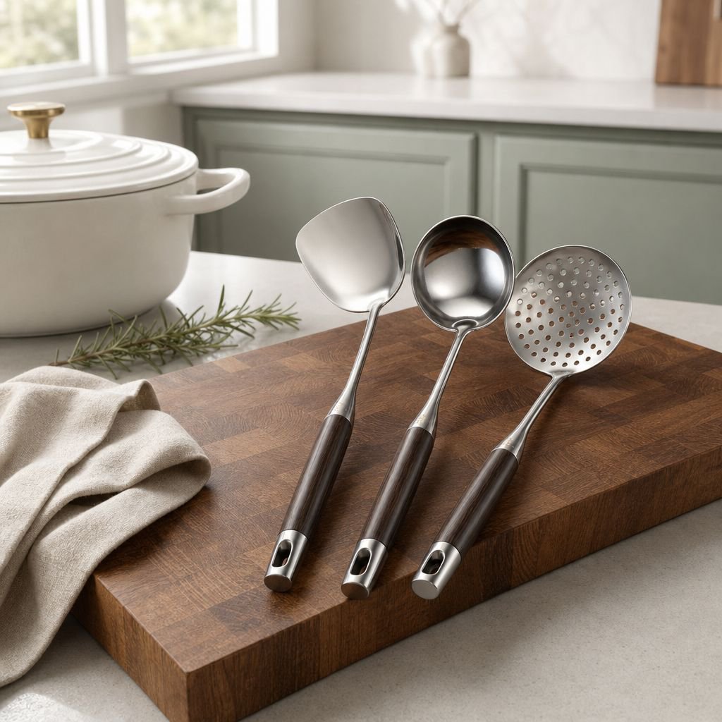 Thickened Stainless Steel Spatula with Ebony Wood Handle