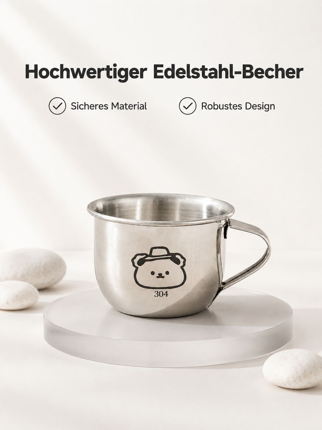 Babybecher aus Edelstahl mit Griff, lebensmittelecht, rutschfest für Kleinkinder