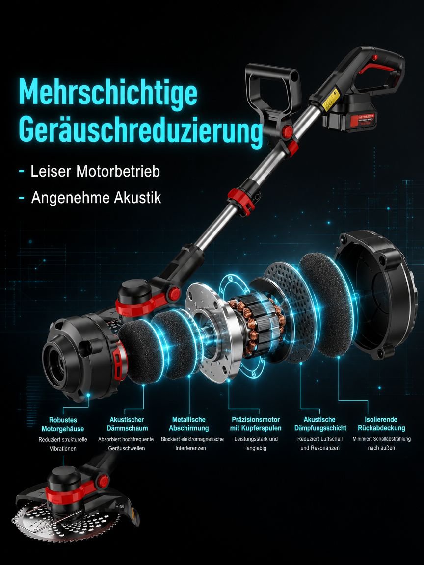 Praktischer Lithium-Rasenmäher mit robusten Rädern