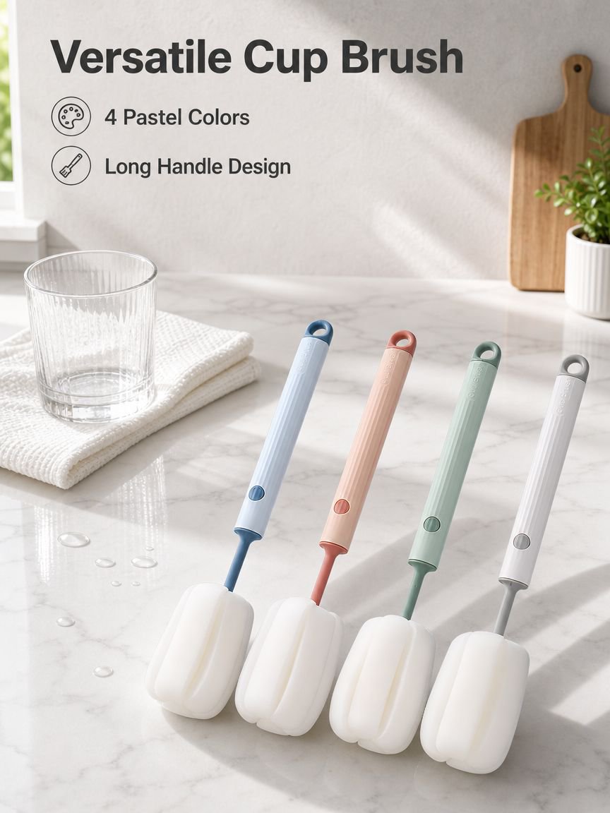 New style cup brush with long handle, a must-have for home use, a sponge brush with a replacement he