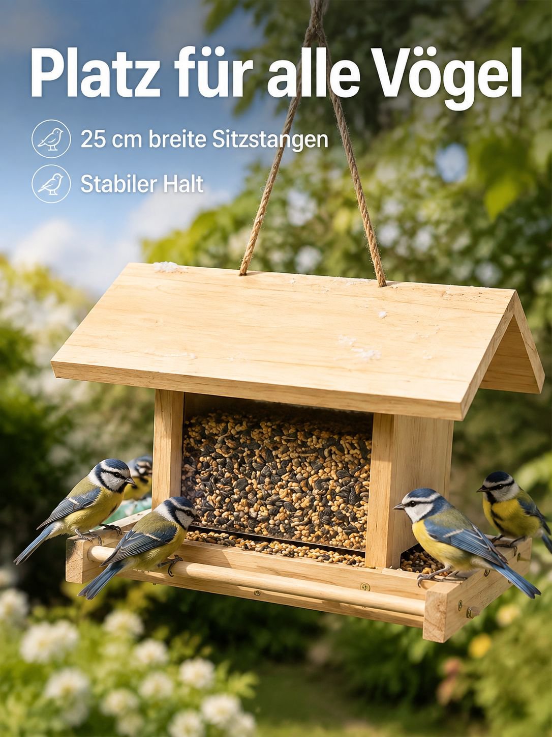 Vogel-Futterstation aus Kiefernholz, Villa-Stil, Pastoralischer Garten und Balkon-Hängedeko