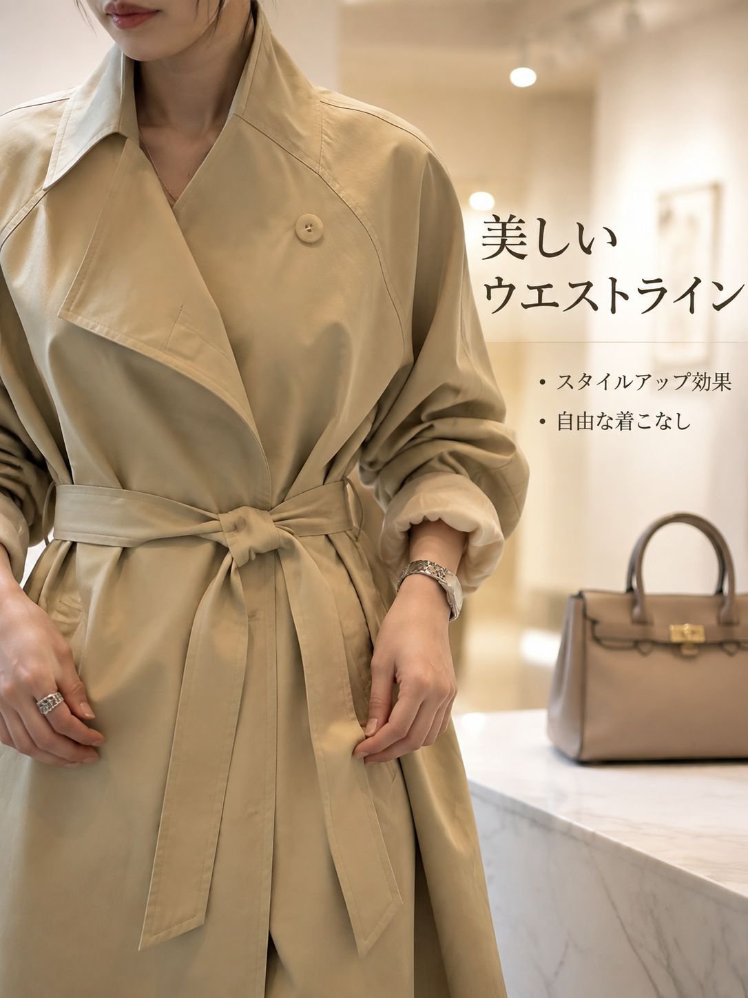フレンチレトロスタイルのミドル丈トレンチコート（女性用）、春秋新作、ゆったりとしたシルエット、ウエストを絞ったデザイン、カジュアルなスタンドカラーコート。