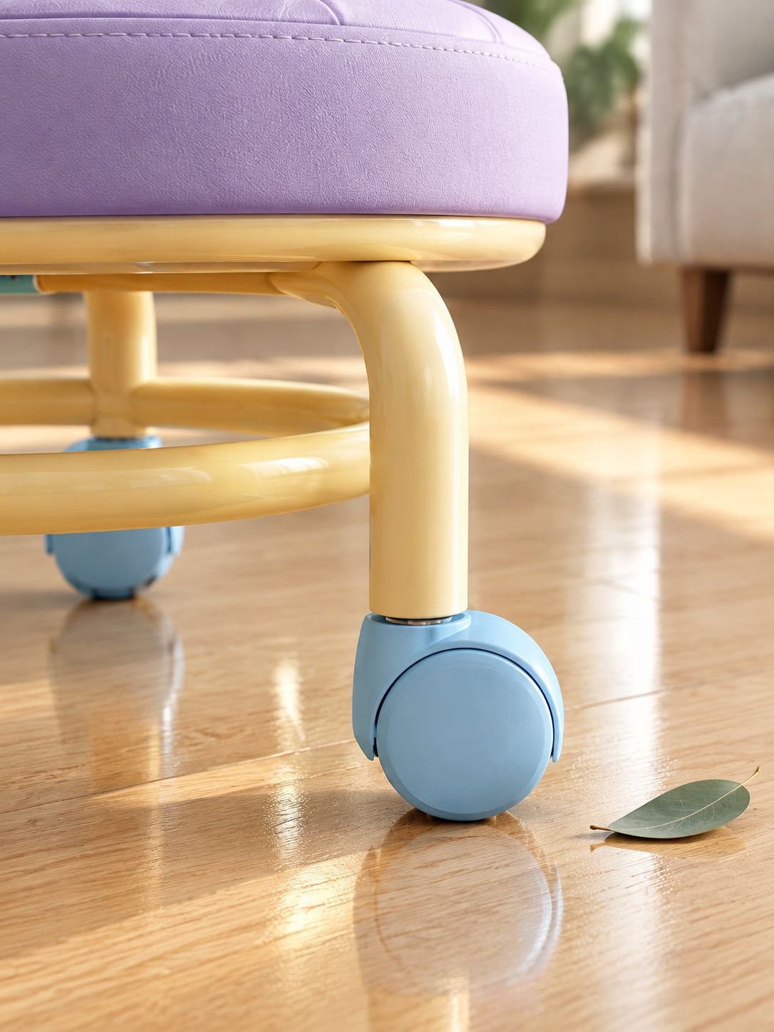 Petit Tabouret Rond à Roulettes Pivotantes Coloré Bas pour Salon