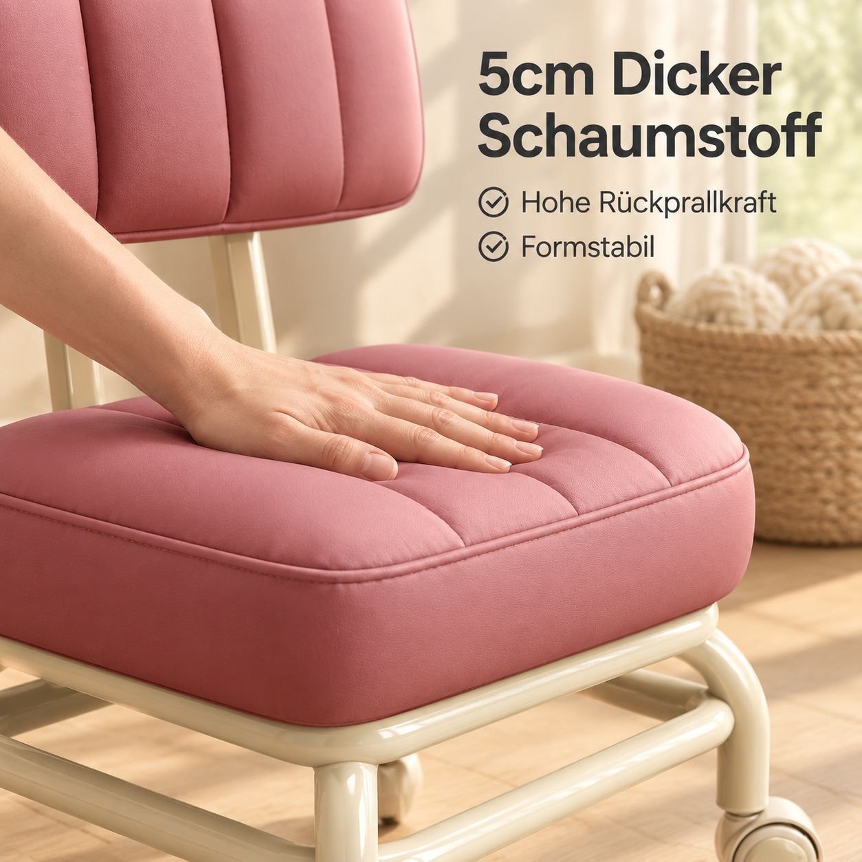 Multifunktionaler weicher Hocker mit Rückenlehne und Rollen für Zuhause
