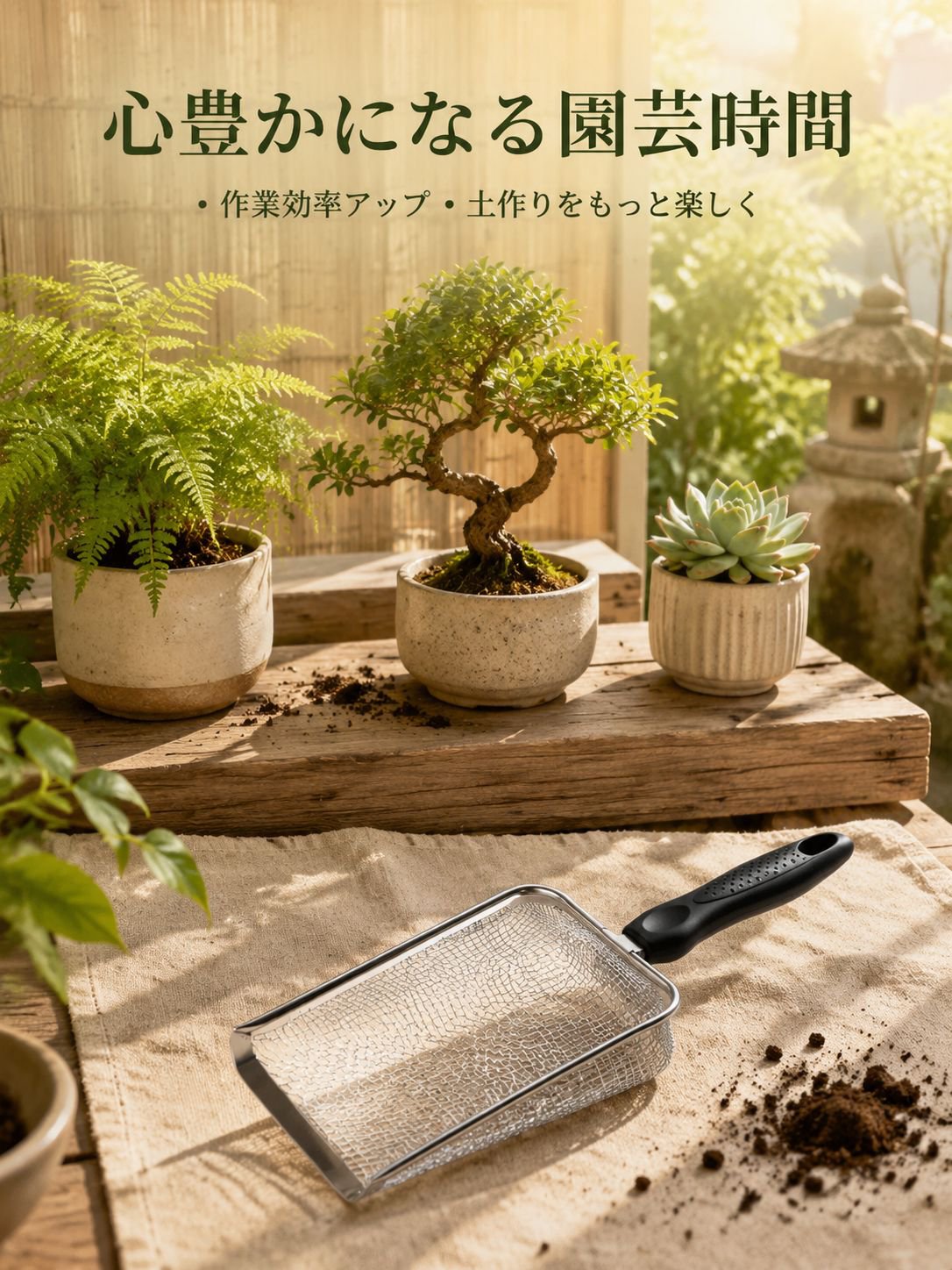 ハンドル付きガーデンふるい